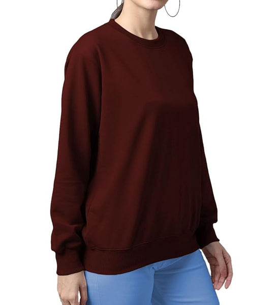 Women Cotton Plain Maroon Sweatshirt