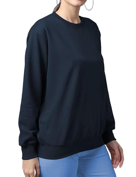 Women Cotton Plain Navy Blue Sweatshirt