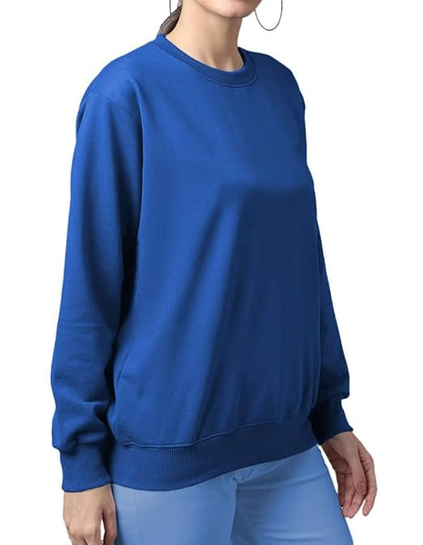 Women Cotton Plain Royal Blue Sweatshirt