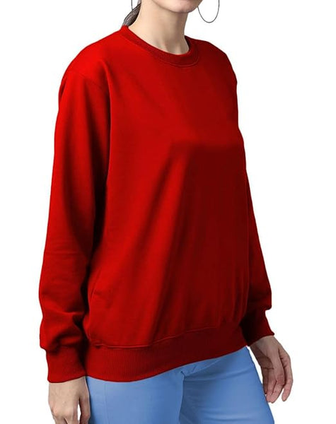 Women Cotton Plain Red Sweatshirt