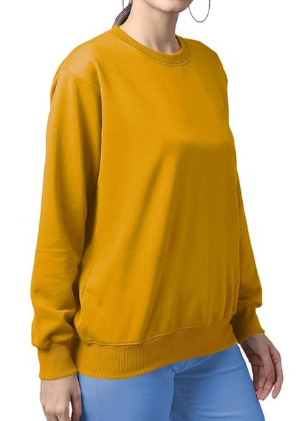 Women Cotton Plain Yellow Sweatshirt