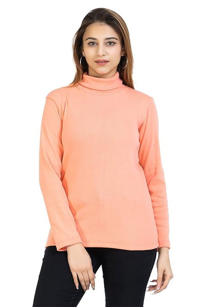 Women High Neck Peach Sweatshirt