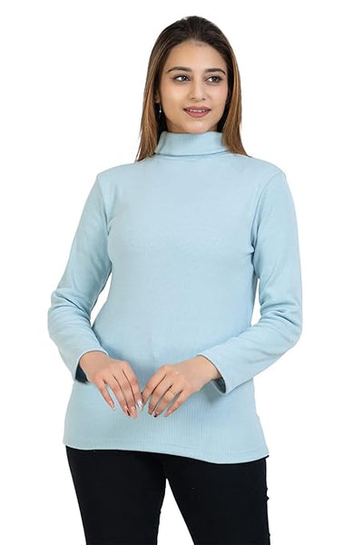 Women High Neck Sky Blue Sweatshirt