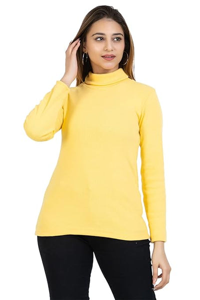 Women High Neck Yellow Sweatshirt