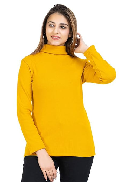 Women High Neck Mustard Sweatshirt