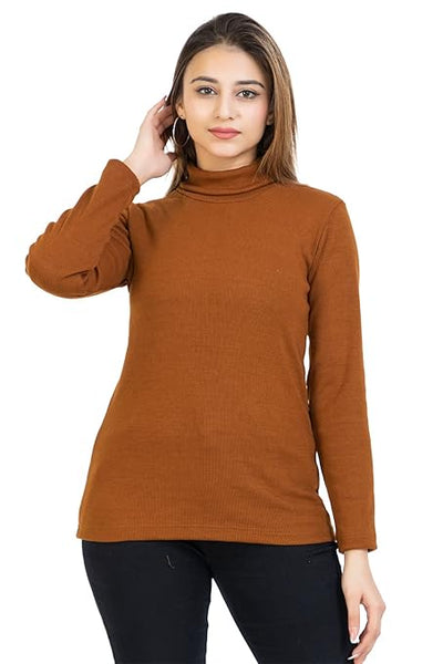 Women High Neck Brown Sweatshirt