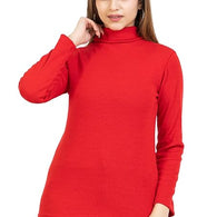 Women High Neck Red Sweatshirt