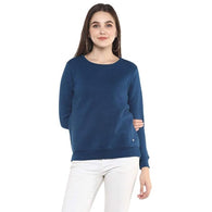 Women Crew Neck Blue Sweatshirt