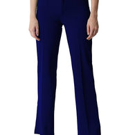 Women Polyester Solid Dark Blue Trousers