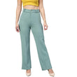 Women Polyester Solid Light Blue Trousers