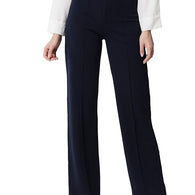 Women Polyester Solid Navy Blue Trousers