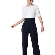 Women Solid Polyester Navy Blue Trouser