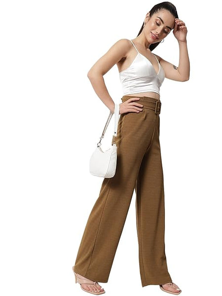 Women High Rise Korean Dark Brown Trousers