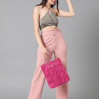 Women High Rise Korean Baby Pink Trousers