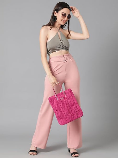 Women High Rise Korean Baby Pink Trousers