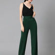 Women High Rise Korean Green Trousers