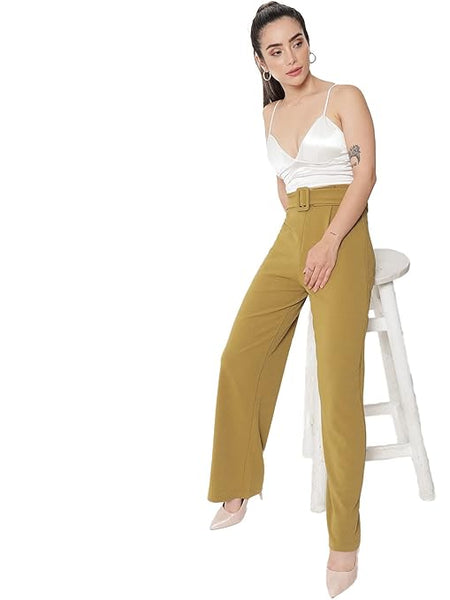 Women High Rise Korean Honey Brown Trousers