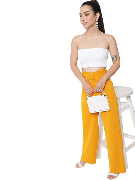 Women High Rise Korean Yellow Trousers