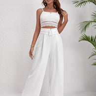 Women High Rise Korean Off White Trousers