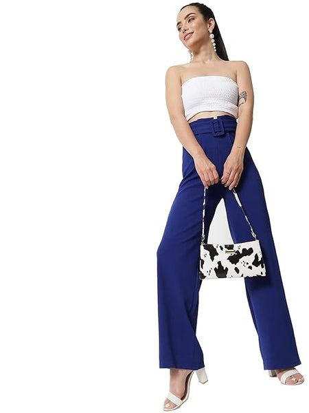 Women High Rise Korean Royal Blue Trousers