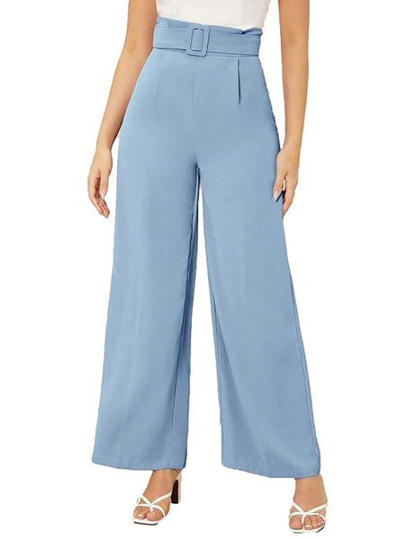 Women High Rise Korean Sky Blue Trousers