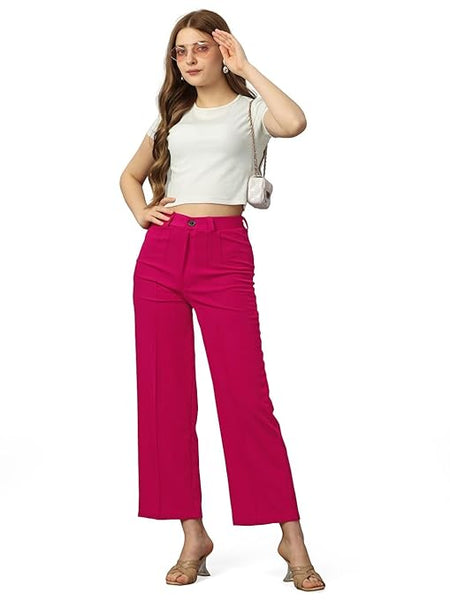 Women Solid Blend Magenta Trousers