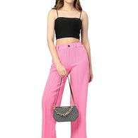 Women Solid Blend Baby Pink Trousers