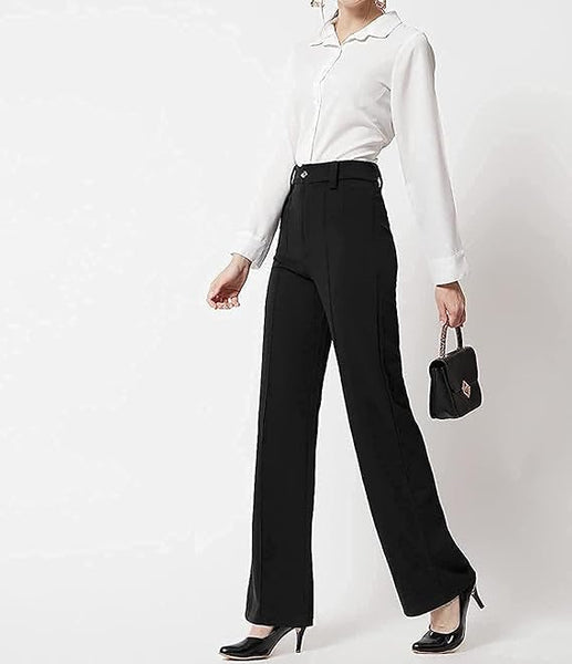 Women Solid Blend Black Trousers