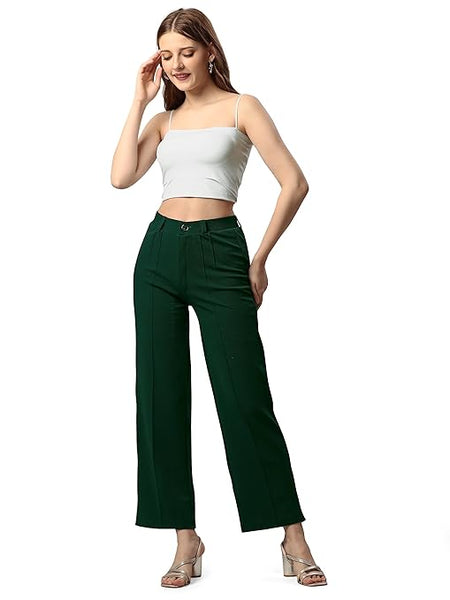 Women Solid Blend Green Trousers