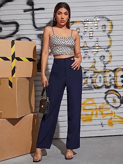 Women Solid Blend Navy Blue Trousers