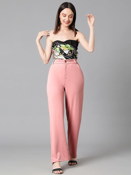 Women's High Rise Baby Pink Cotton Fit Trousers