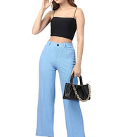 Women Solid Blend Sky Blue Trousers