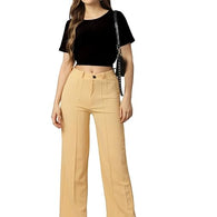 Women Solid Blend Beige Trousers