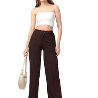 Women Solid Blend Brown Trousers