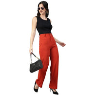 Women Solid Blend Red Trousers