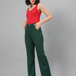 Women's High Rise Green Cotton Fit Trousers