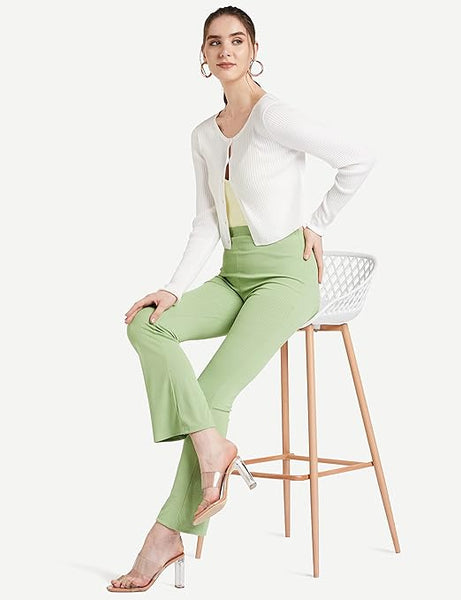 Women Casual Formal Pista Green Trouser