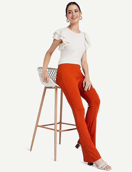 Women Casual Formal Orange Trouser