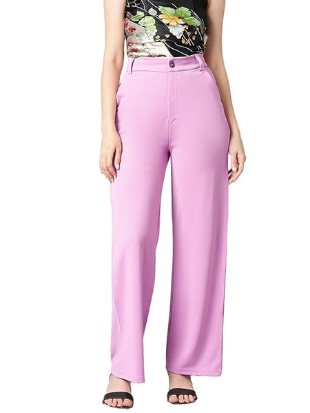 Women's High Rise Lavender Cotton Fit Trousers