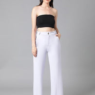 Women's High Rise White Cotton Fit Trousers