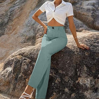 Women Bell Bottom Pastel Blue Trousers