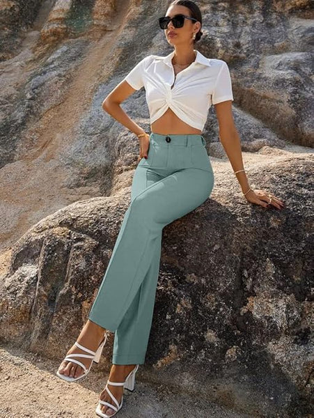 Women Bell Bottom Pastel Blue Trousers