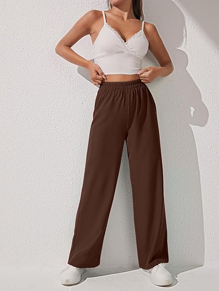 Women & Girls Wide Leg Korean Brown Trousers