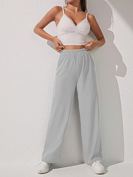 Women & Girls Wide Leg Korean Grey Trousers