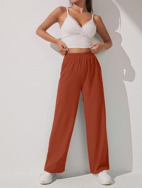 Women & Girls Wide Leg Korean Orange Trousers