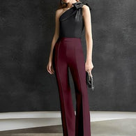 Women High-Waisted Maroon Trousers