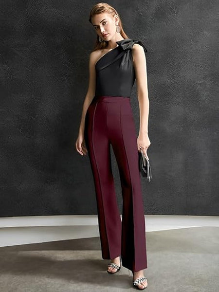 Women High-Waisted Maroon Trousers