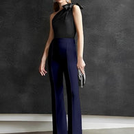 Women High-Waisted Navy Blue Trousers