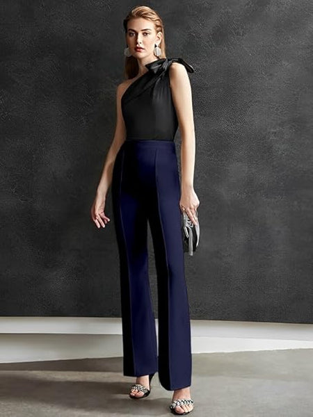 Women High-Waisted Navy Blue Trousers