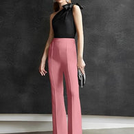 Women High-Waisted Peach Trousers